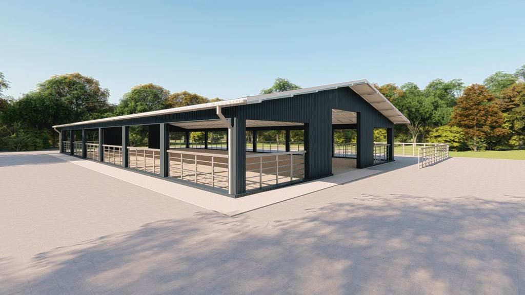 Agricultural metal building rendering 3