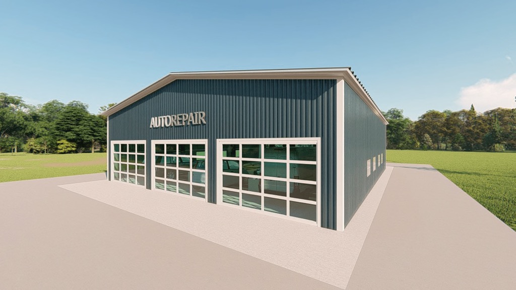 Auto repair metal building rendering 2